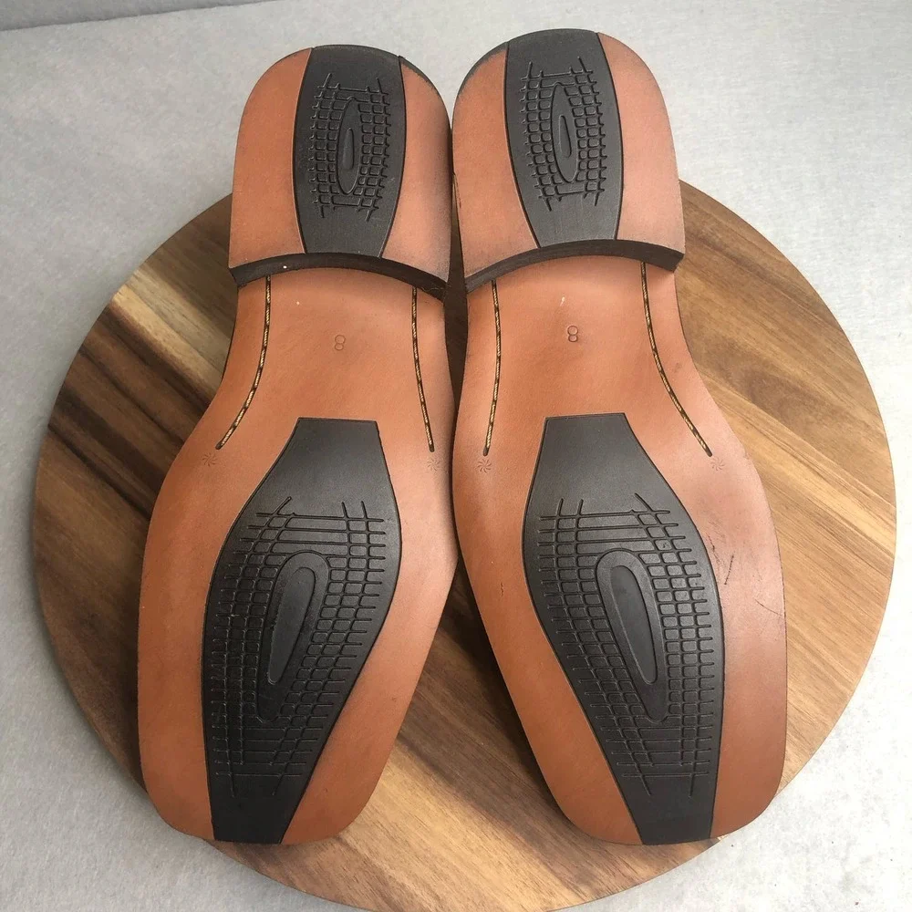 Stacy Adams Never Worn Mens Saddle Brown Lace Up Sq Toe Oxfords Size 8M 24101-03 - Picture 7 of 9